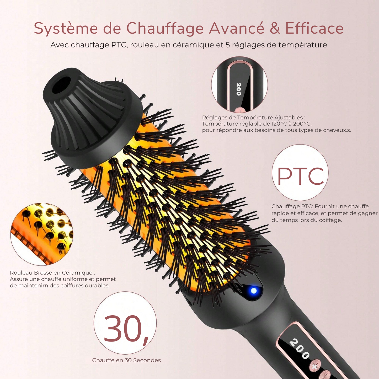 LunaraHair - Brosse Thermo‑Style Luxe